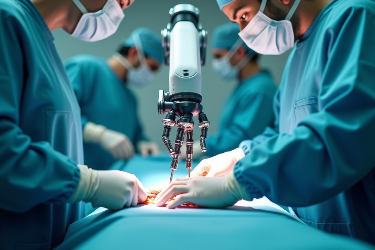 Bras robotique effectuant une intervention chirurgicale précise