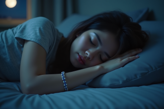 Chambre paisible de nuit avec personne dormant et bracelet oeil de sorciere