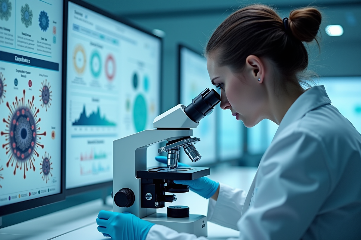 Chercheur en laboratoire examinant des échantillons de virus