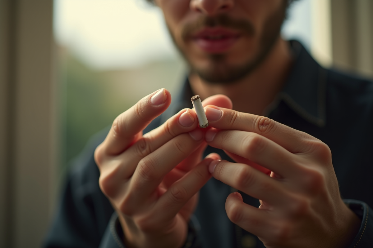 Personne cassant une cigarette en main en lumière naturelle