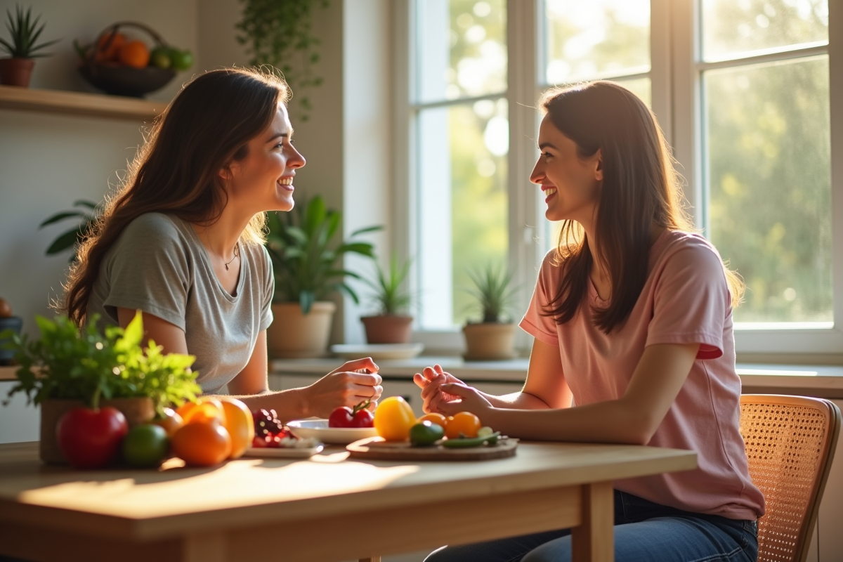 Coach nutrition et client discutant d un plan repas sain