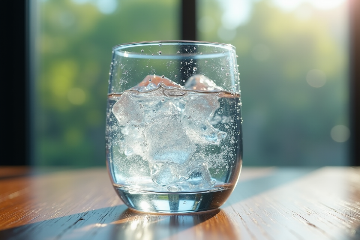 Verre d'eau froide avec gouttelettes sur la surface