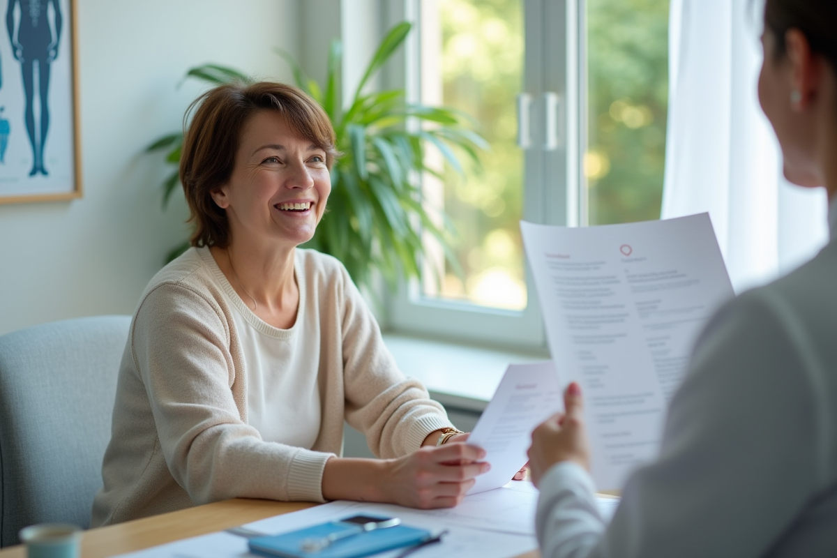Femme souriante en consultation hospitalière