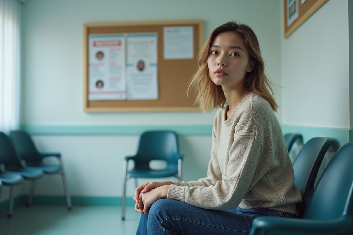 Jeune femme assise dans une salle d