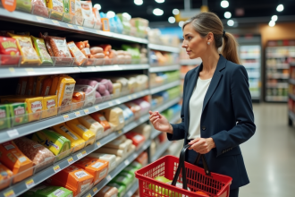 Femme faisant ses courses en choisissant des aliments sains