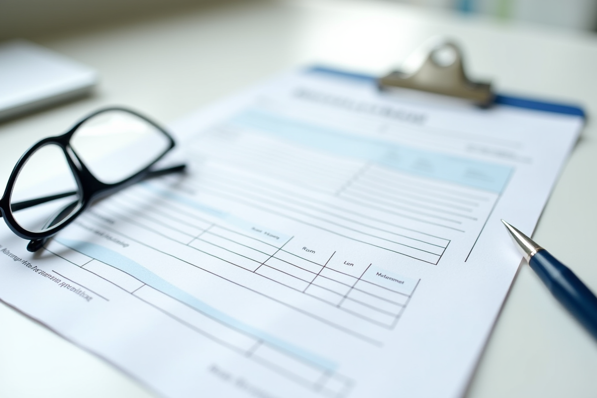 Formulaire de remboursement avec stylo et lunettes sur table