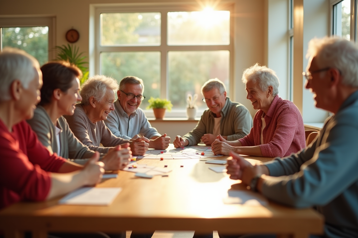 Groupe de seniors et jeunes jouant à un jeu de société