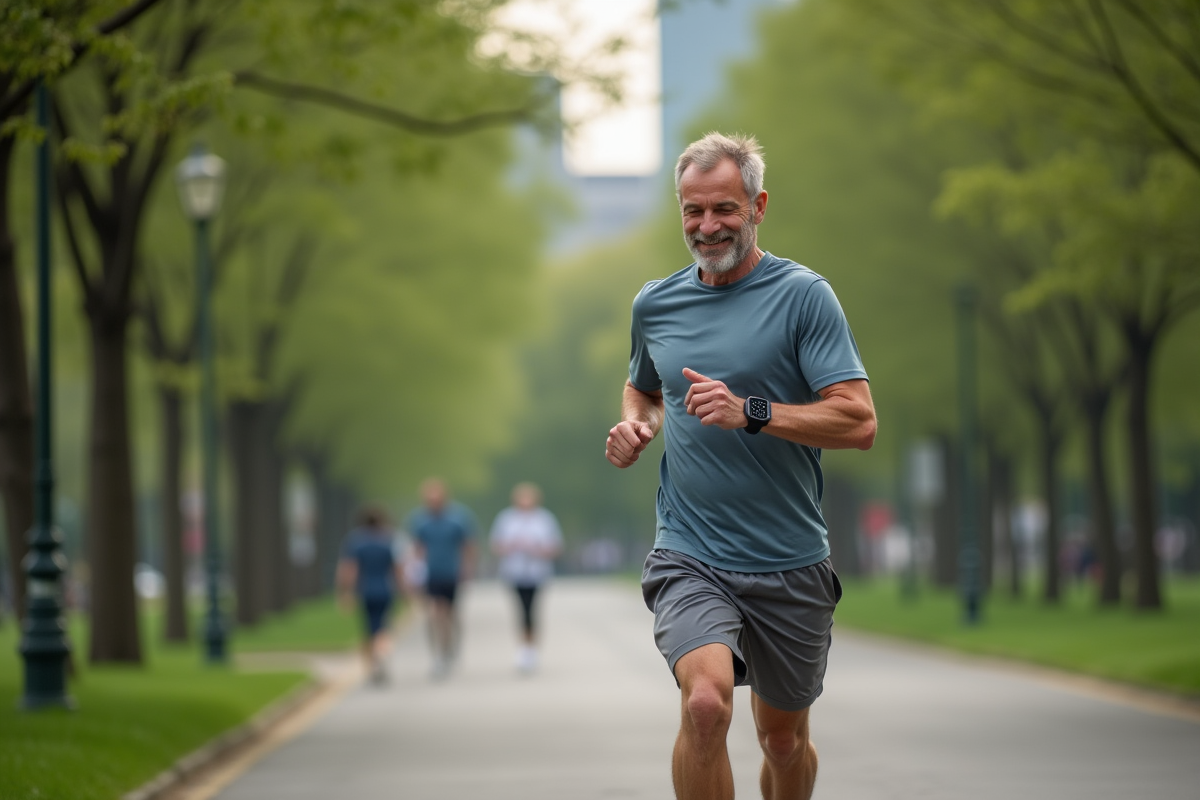 Homme en jogging dans un parc urbain tranquille