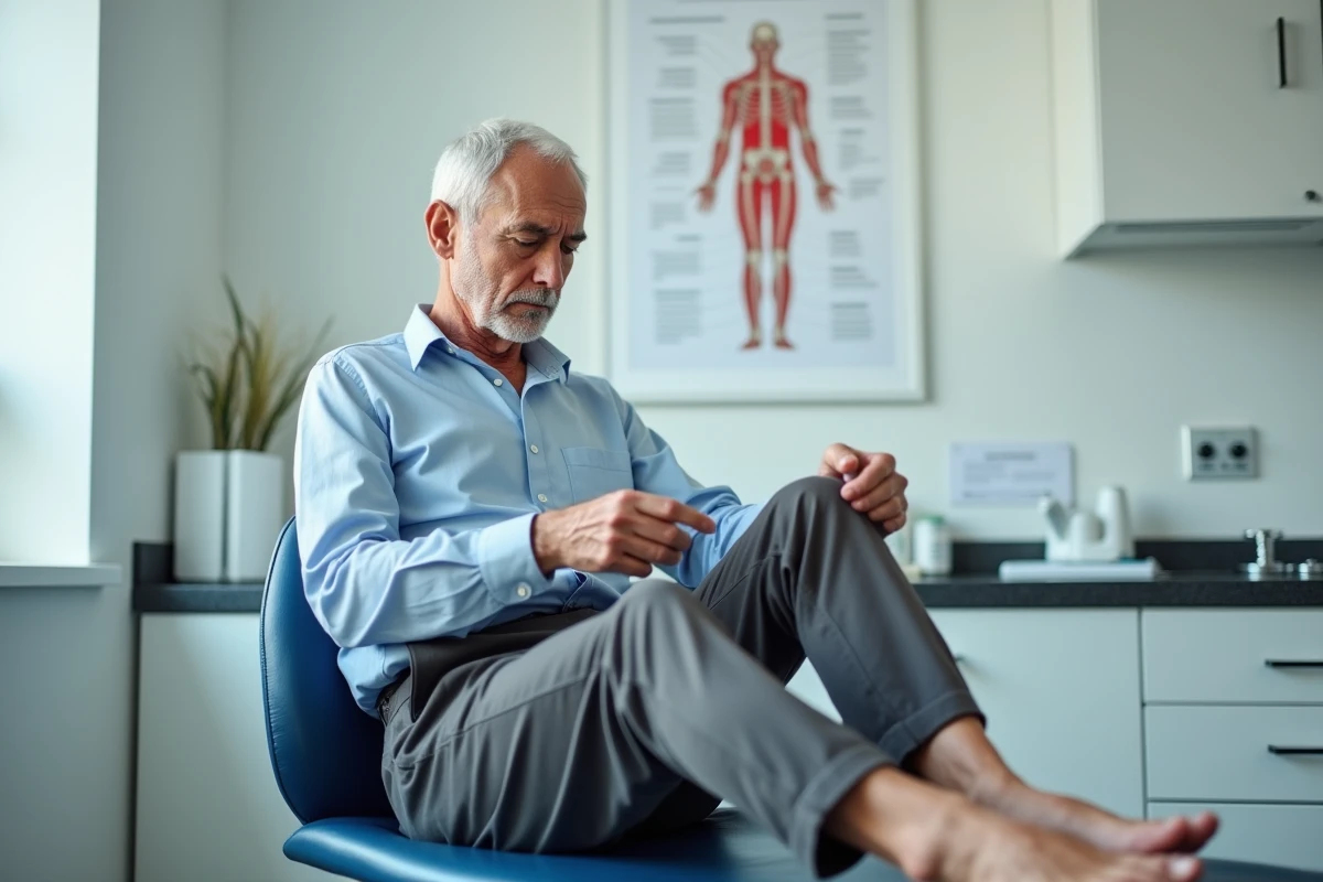 Homme âgé consulte une irritation près de la cheville