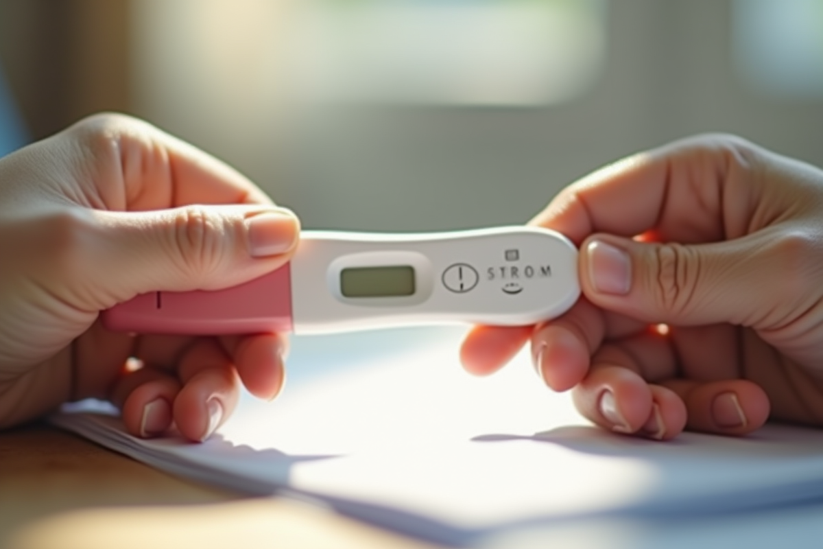 Mains tenant un test de grossesse numérique avec résultat neutre