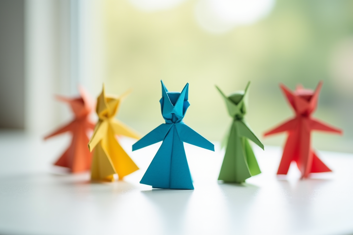 Figures en origami colorées représentant différentes personnalites
