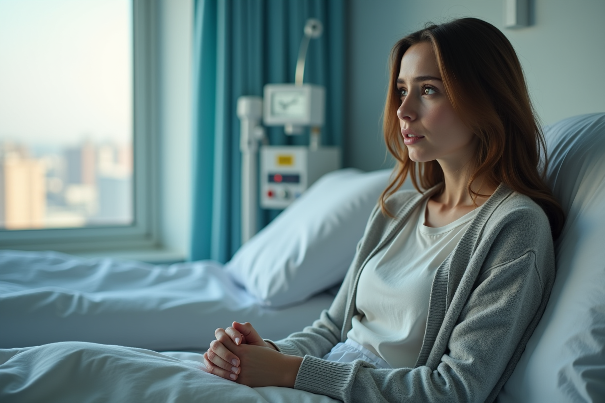 Jeune femme patient assise dans une chambre d