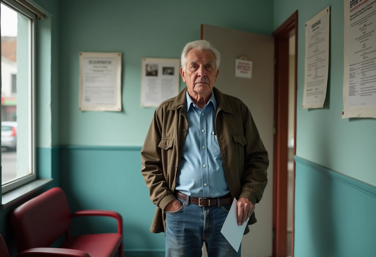 Patient âgé en attente dans une clinique urbaine