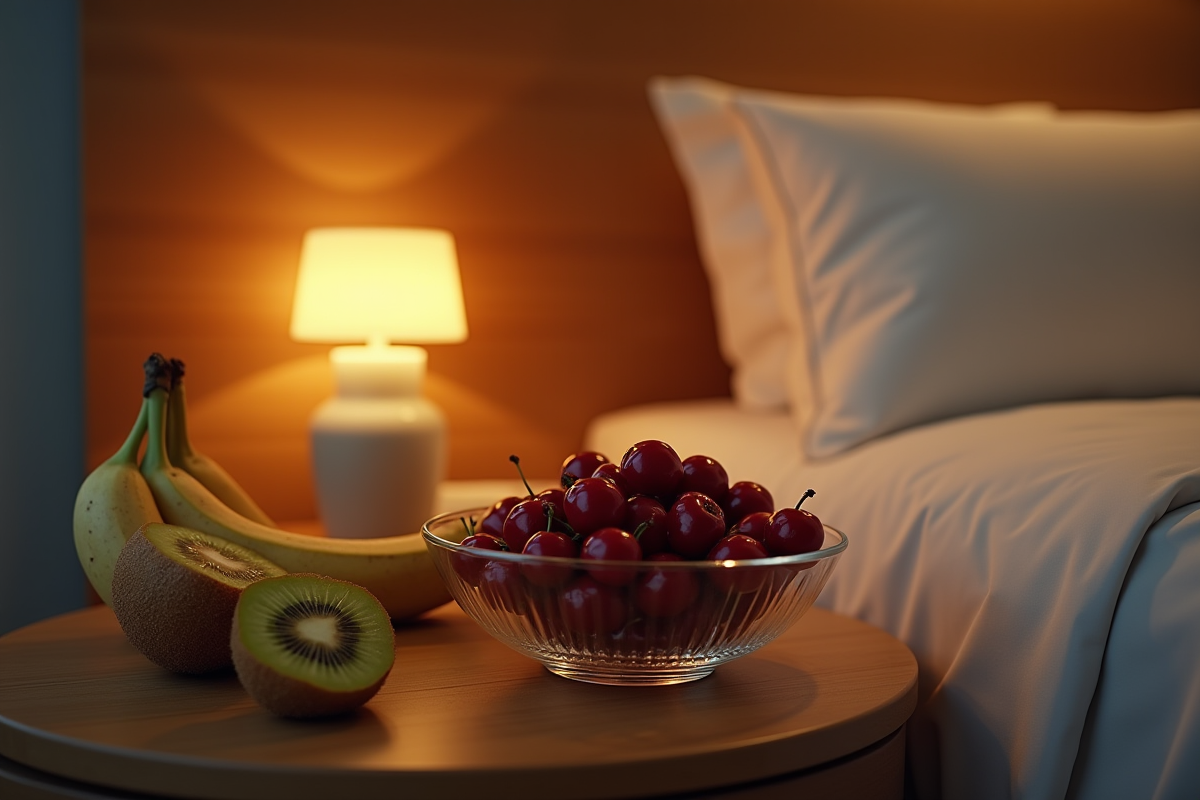 Plateau de fruits entiers et coupés dans une chambre chaleureuse