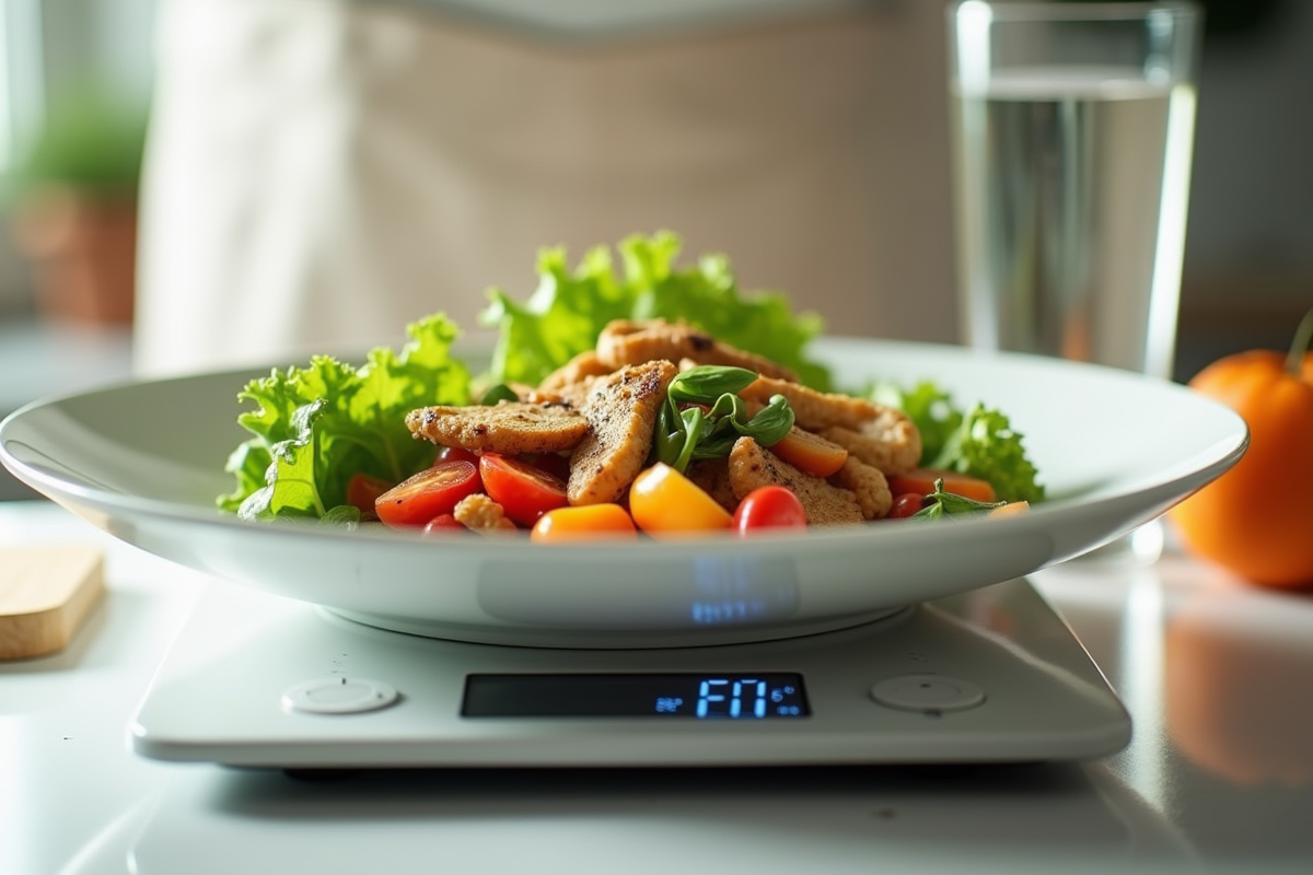 Poids d un repas sain sur une balance de cuisine numérique