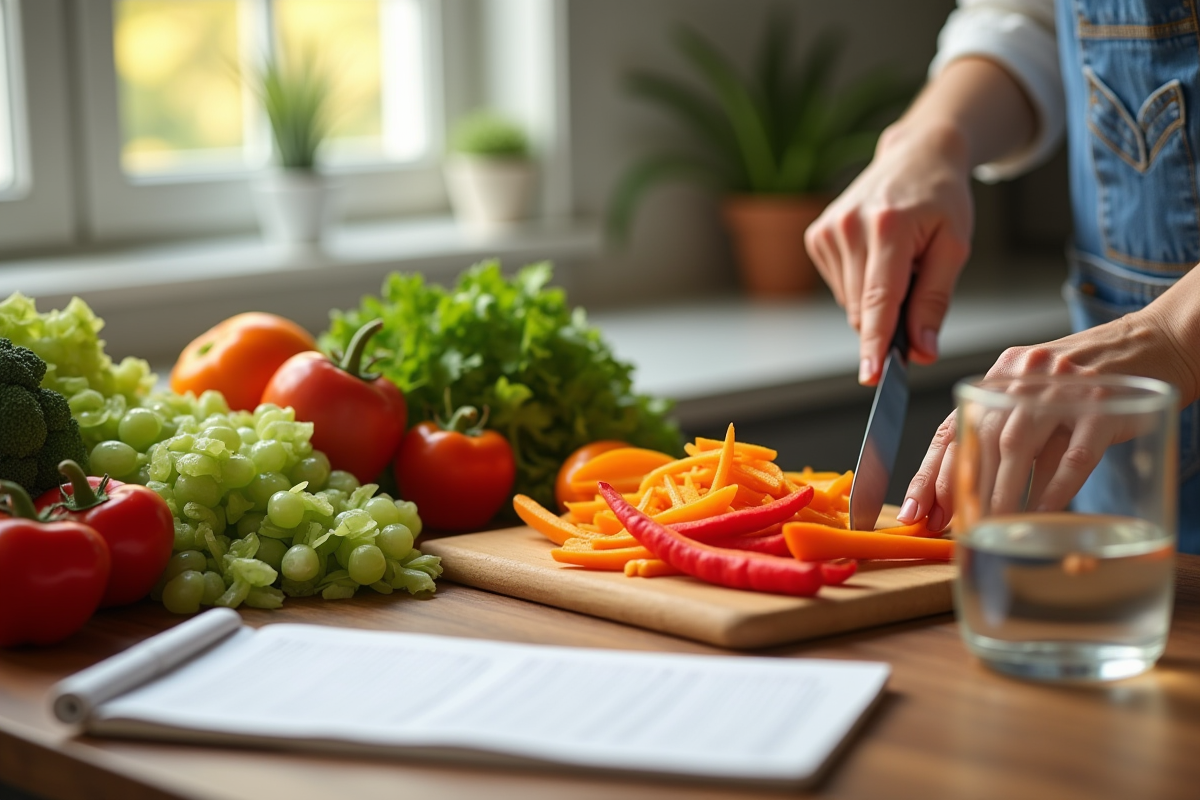 Préparation de légumes frais pour un repas sain avec plan de perte de poids