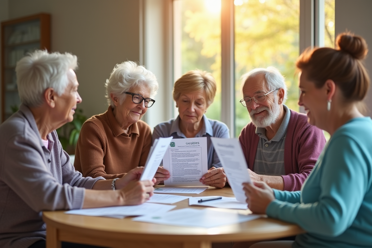 Groupe de seniors discutant de la vaccination contre le zona